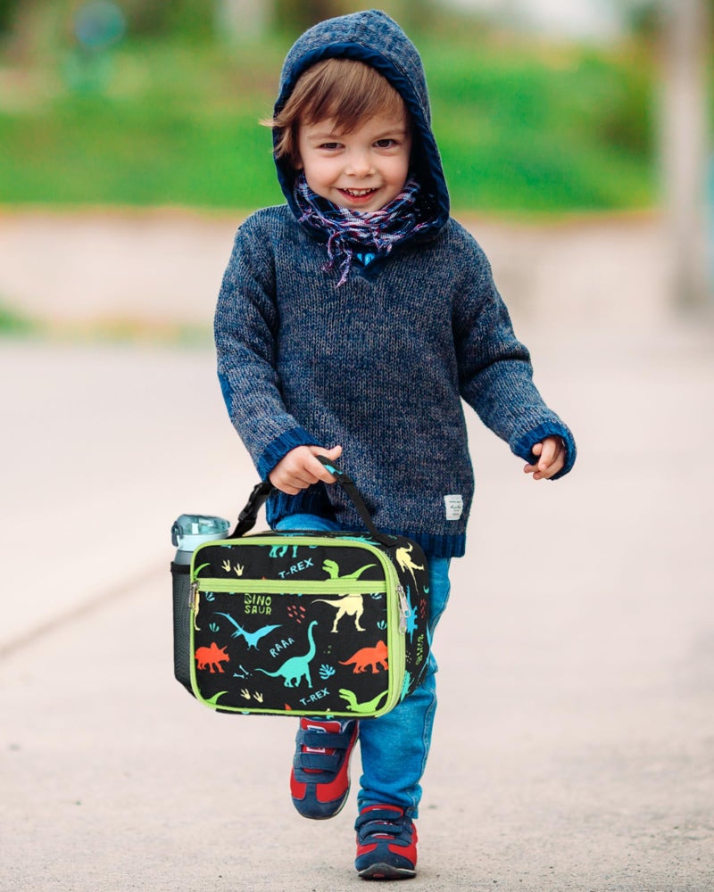 Bagseri Kids Lunch Bag Boys - Kids Lunch Box for Boys Reusable Leak-Proof and Insulated Lunch Bag With Water Bottle Holder Toddler Lunch Box for Daycare and School  Black Dinosaur - Image 2